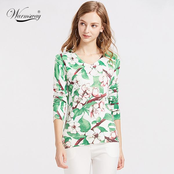

spring autumn green floral pullover sweater women basic print knitwear v-neck long sleeve elegant lady high elastic b-059 210522, White;black