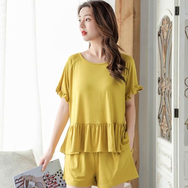 

women's sleepwear loose student home wear suit modal cotton sleepwear pajamas set short sleeve pant summer nightwear pijama pyjama, Black;red
