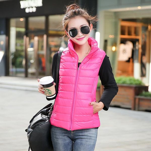 

women's vests winter women sleeveless ultralight cotton slim jacket girl gilet plus lightweight windproof warm waistcoat y354, Black;white