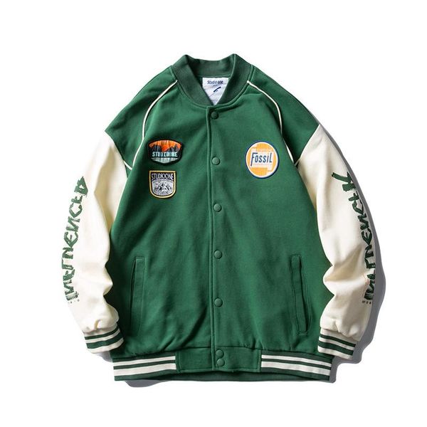

men's jackets 2021 fashion green varsity jacket men japanese streetwear coat women oversized colorblock raglan sleeve man baseball, Black;brown