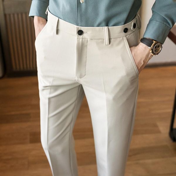 

men's suits & blazers 2021 spring autumn fashion men business dress pants solid color office social wedding casual suit slim fit trouse, White;black
