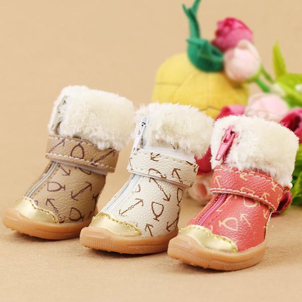 

dog apparel 4pcs/sets leather outsole autumn and winter snow boots casual shoes pet slip-resistant waterproof teddy