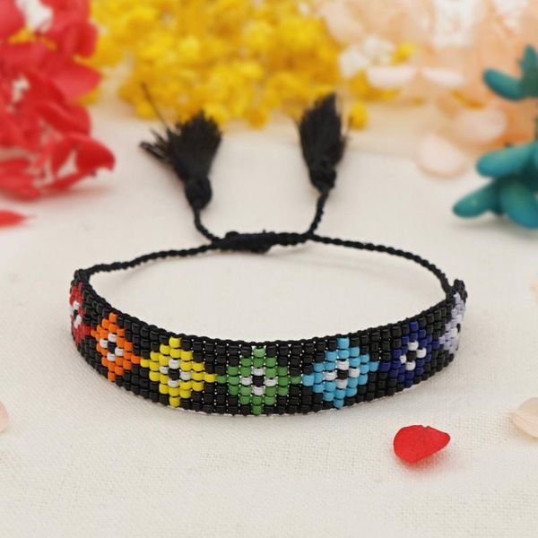 

beaded, strands 2021 handmade bohemian braided miyuki bracelet for women rhombus beaded wristband seed beads bangle jewelry armband, Black