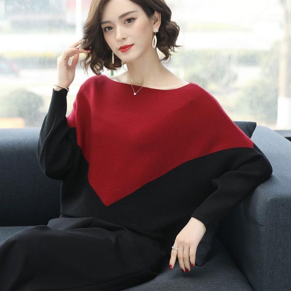 

casual sweater women contrast color spring autumn female pullovers knitted long sleeve jumper 295 women's sweaters, White;black