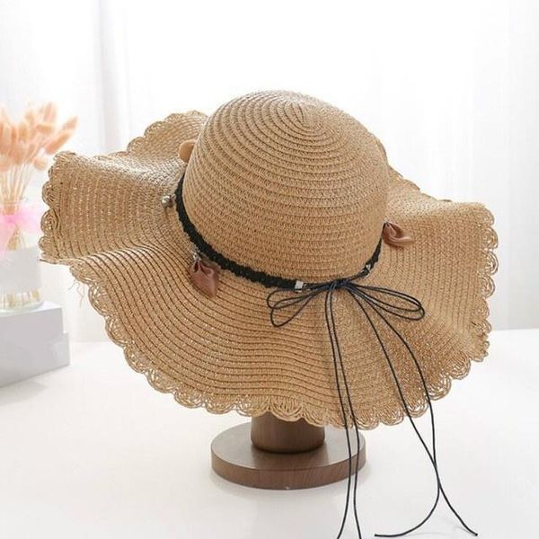 

handmade weave summer sun hat beach raffia straw black white bow ribbon cap temperament flat hats outdoor wide brim, Blue;gray