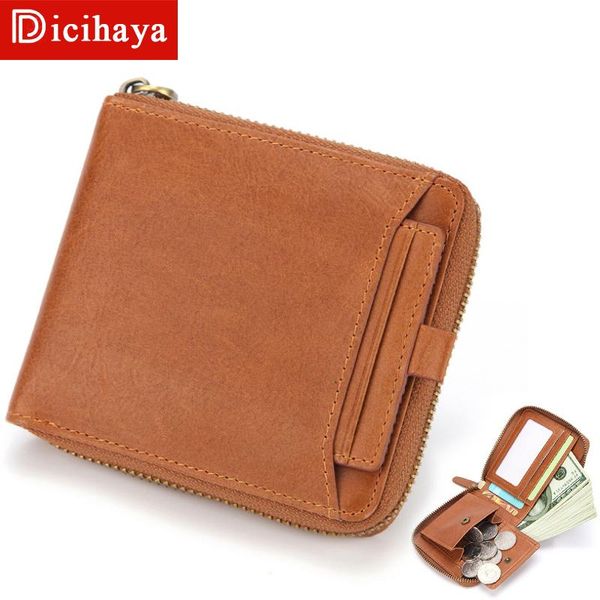 

wallets dicihaya 100% cow leather men coin pocket vintage male purse function brown genuine wallet card holders, Red;black