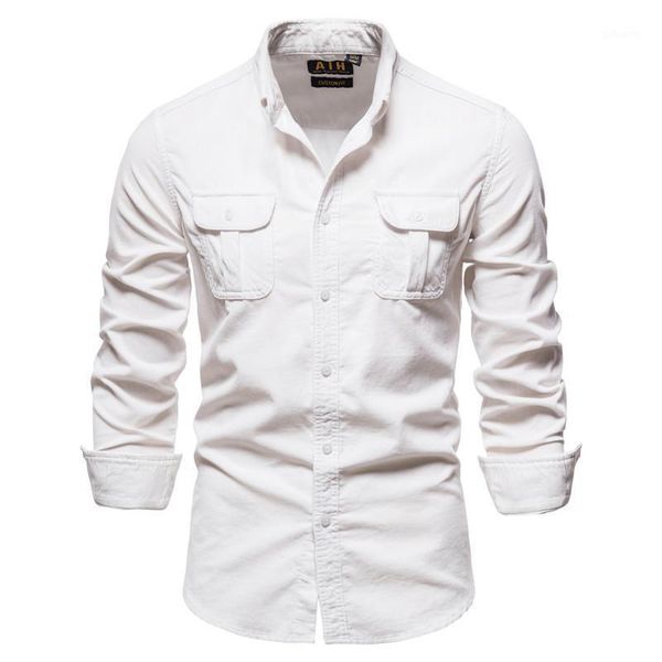 

men's casual shirts 2021 spring and autumn fashion solid single breasted cotton slim corduroy long-sleeved, White;black