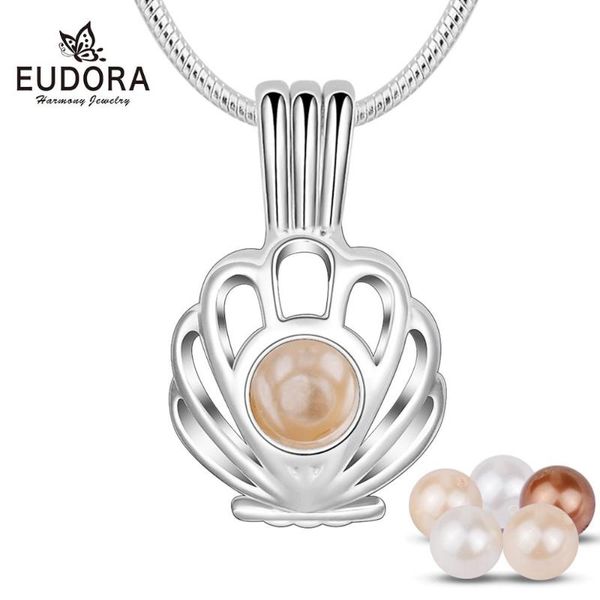 

pendant necklaces eudora fashion wish pearl shells box cage necklace fit round fine jewelry for girl women diy birthday gift k322, Silver