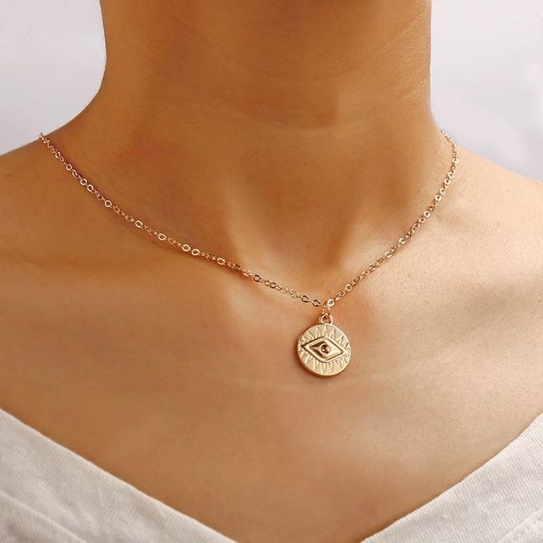 

chains vintage coin eye pendant necklace jewelry for women girls bijoux femme simple fashion gold color chain necklaces jewellery gifts, Silver