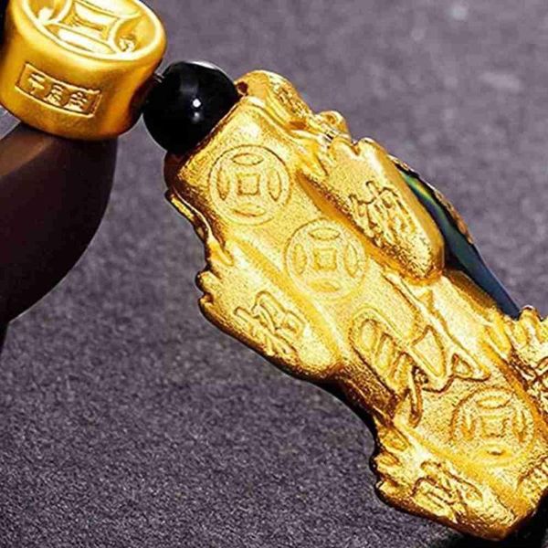 Armreif Pixiu Pi Yao Feng Shui Grüne Jade Perlen Armbänder Gutes Gold Reichtum Geschenk Farbwechsel Charm Schmuck Armband Geld anziehen V6T1