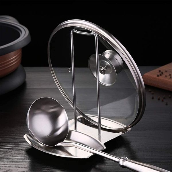 Coperchio pentola in acciaio inox Cremagliera coperchio padella staccabile Mensola Cucina Supporto spatola multifunzionale Supporto cucchiaio Accessori 211112