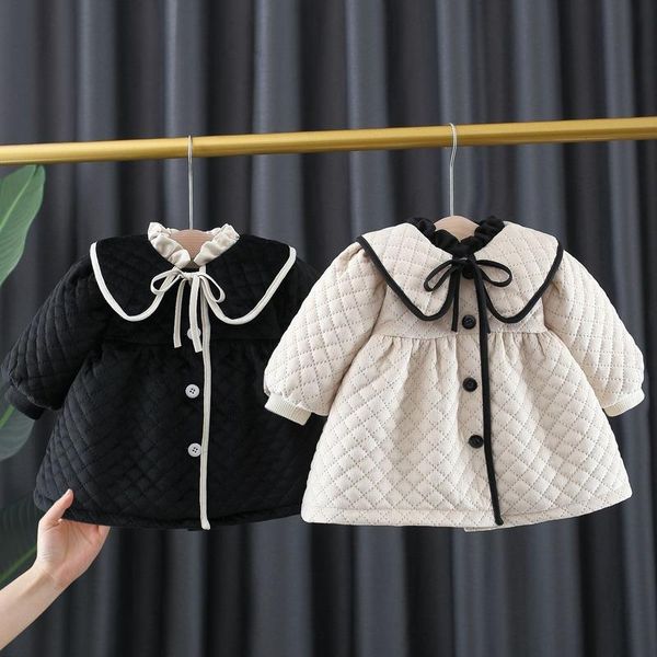 

jackets kids girls cute autumn winter warm thicken fleece pleated a-line coats for children girl, Blue;gray