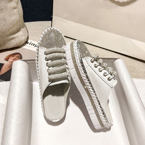 

2021 new diamond-inlay small white shoes summer breathable fashions leather water diamond fashion casual shoe size 35-42, Black