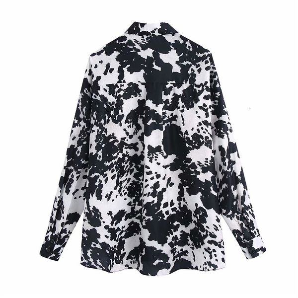 

women's blouses & shirts women vintage black animal print za spring long oversize female casual sleeve turn-down collar loose, White