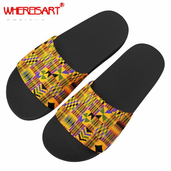 

african ethnic kente printed slippers shoes casual summer footwear fashion women water non-slip slides, Black