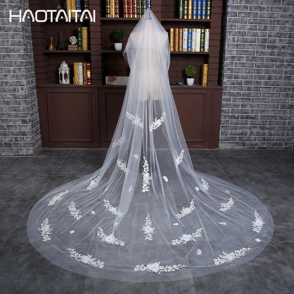 

bridal veils 2021 lace appliques wedding veil tulle long cathedral cut edge accessories, Black