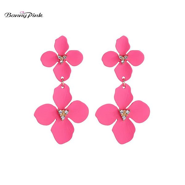 

stud banny pink wedding rose red flower earrings for women chunky spary leaf statement post bohemian pendant, Golden;silver