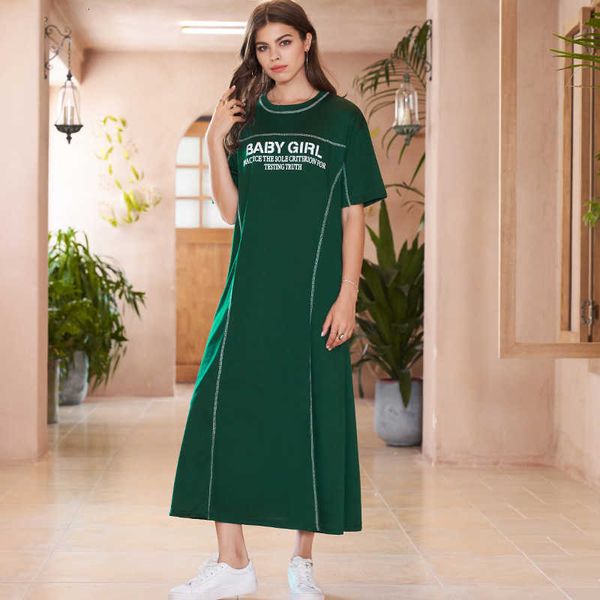 

casual dresses product ladies summer fashion simple letter printing sports wind loose mid-length stretch green t-shirt 84h8, Black;gray