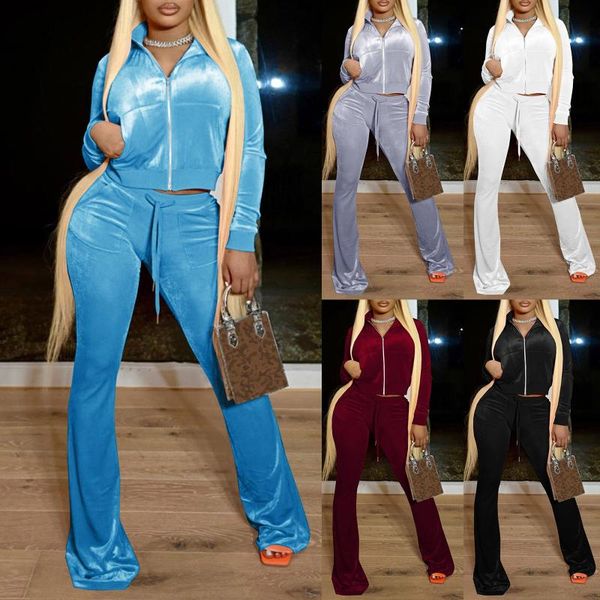 

women's two piece pants autumn winter women velvet tracksuits outdoor casual sports set zip jacket and tracksuit sweatsuit outfits, White