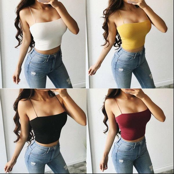 

fashion women cami summer tank sleeveless bustier unpadded bandeau sling vest crop seamless strappy club street tee, White