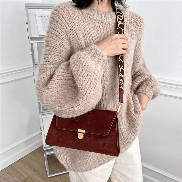

shoulder bags classic flap small square crossbody for women 2021 suede clutch purse handbags female wide strap bag