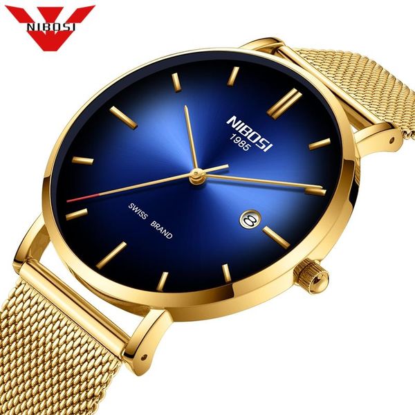 

wristwatches nibosi fashion mens watches quartz watch men mesh steel waterproof ultra-thin wristwatch relogio masculino, Slivery;brown