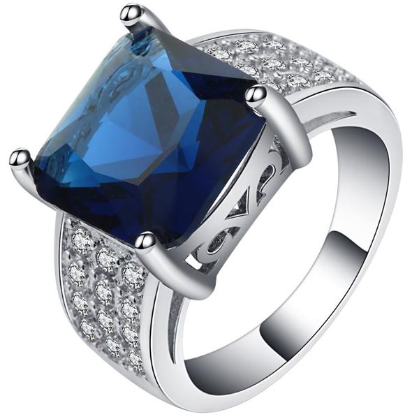 

wedding rings ufooro est royal blue zircon simple engagement silver color charm bands finger ring for women accessories, Slivery;golden