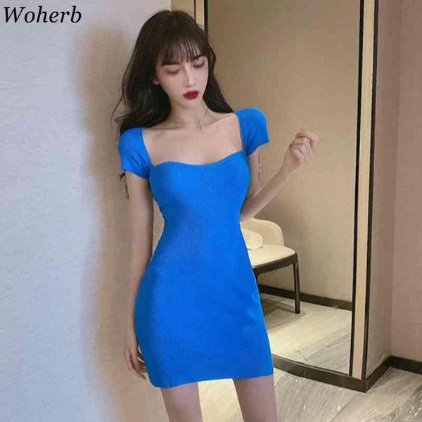 

women bodycon dress spring summer square collar short sleeve thin stretch sweater dresses vestidos mujer ladies robe 210417, Black;gray
