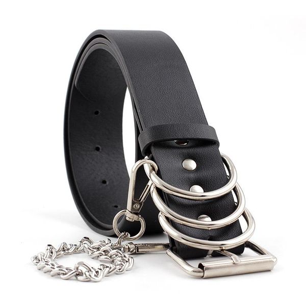 

belts vintage men women punk chain belt hip-hop rock fashion pin buckle black adjustable waistband ladies jeans, Black;brown