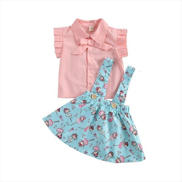 

easter days infant kids baby girl clothes sets ruffles sleeve single breasted shirt rabbit print suspender skirt 2pcs, White
