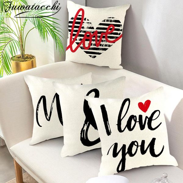 

cushion/decorative pillow fuwatacchi i love you words cushion cover valentine's day linen for home sofa decorative mr & mrs letter pill