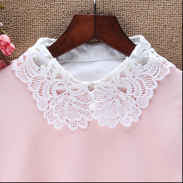 

fashion four leaf flower womens shirts hand studded wild decorative false summer shirt lace fake neck collar, White