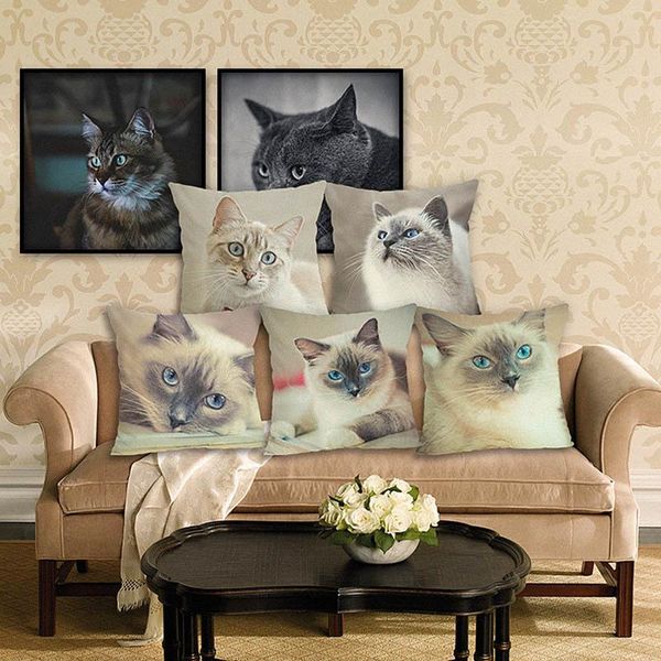 

cushion/decorative pillow cartoon cute shorthair cat linen case black white painted pillowcase decorative animal pattern square cushion cove