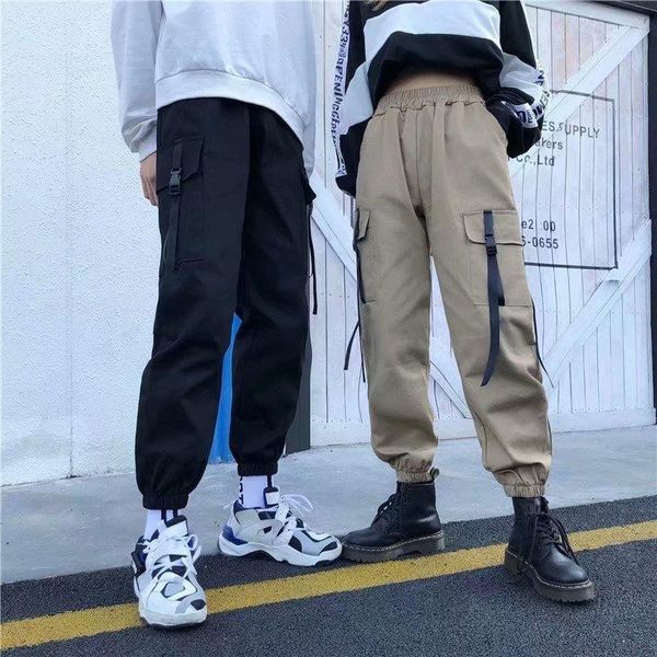 

women's pants & capris big pockets cargo women high waist loose streetwear trouser hip hop joggers ankle length, Black;white