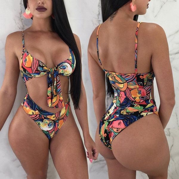 

one-piece suits 2021 summer women swimsuit high waist printed bandage bandge bikini push-up padded bra bathing swimwear