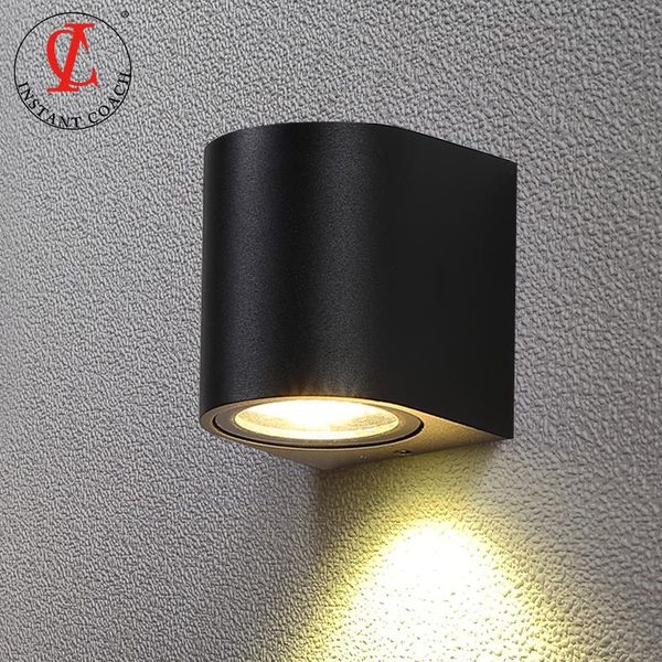 

outdoor wall lamps black round light 3w gu10 bulb aluminum garden household ip65 tempered glass with led