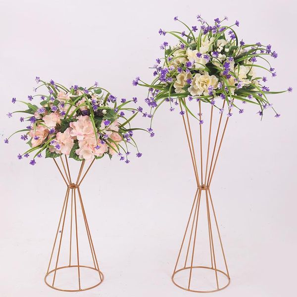 

party decoration 2pcs vases gold/ white flower stand 70cm/ 50cm metal road lead wedding centerpiece flowers rack for event