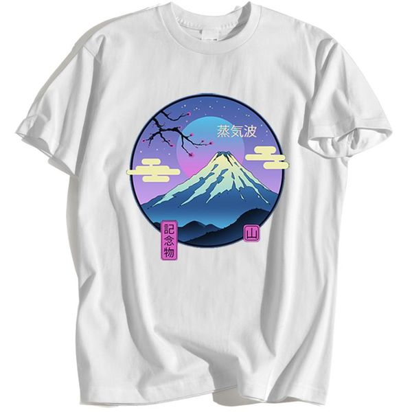 

men's t-shirts fuji mountain cherry blossoms print t shirt men hip hop quality creative o-neck personality male tees, White;black