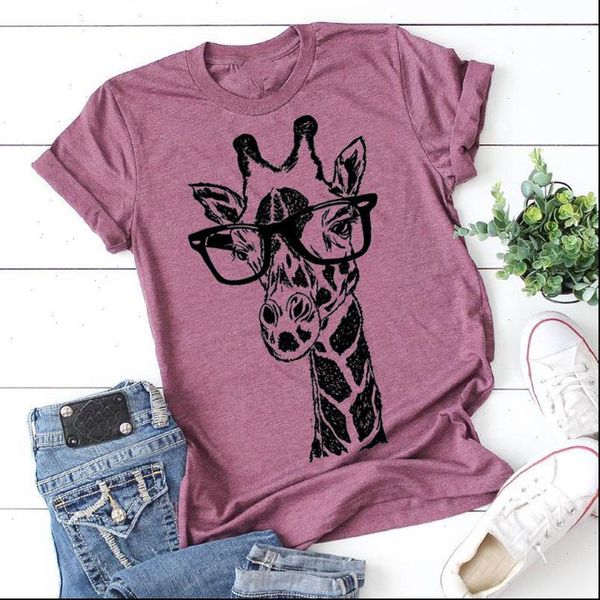 

women t shirts summer giraffe print cartoon casual shirt lady short sleeve tees female clothes femme, White