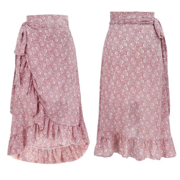 

summer fashion lace slit irregular floral chiffon bohemian women skirts, Black