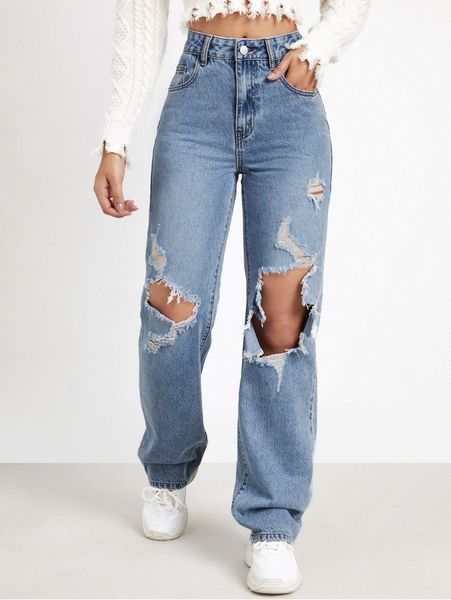 

high waist ripped jeans m0bd#, Blue