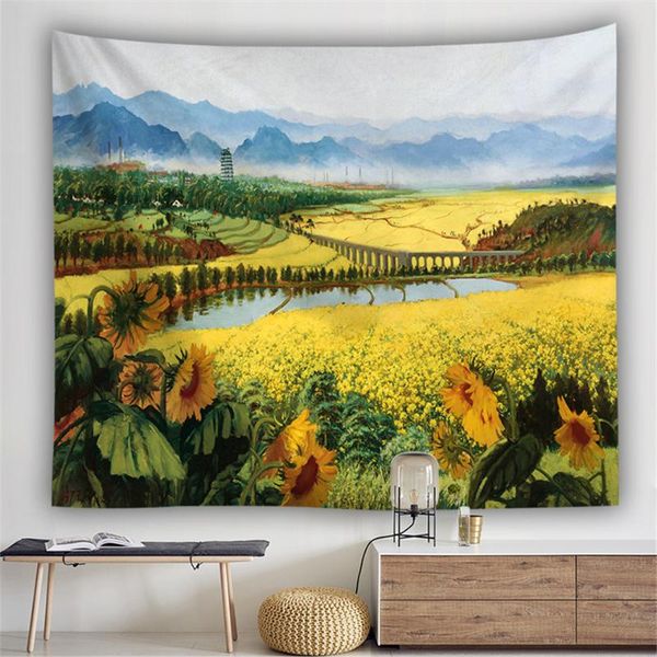 

tapestries landscape wild field sunflower printed wall hanging tapestry nature blanket decor carpet boho farmhouse mountain home couch