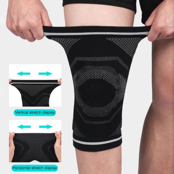 

kneecap pressurized elastic brace belt thermal compression leg protector kneepad basketball running elbow & knee pads, Black;gray