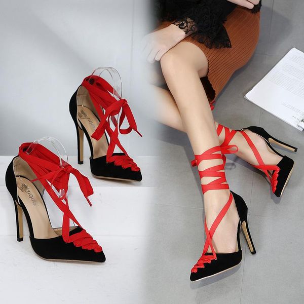 

women sandals heels high crystal shoes pumps lace-up red women's stiletto, Black