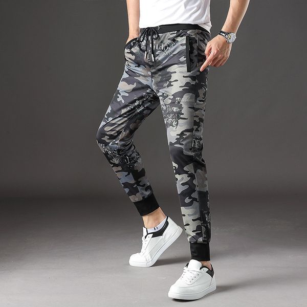 

pants fashionable the thin casual men's summer brand european embroidered loose legged leggings sports, Black