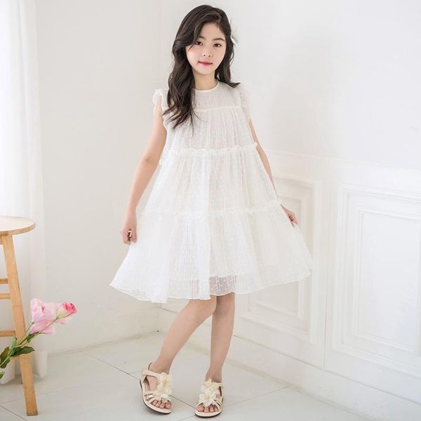 

girl's dresses teenage girls chiffon cute dot princess dress 2021 summer children sleeveless casual clothing elegant two layers, #9446, Red;yellow
