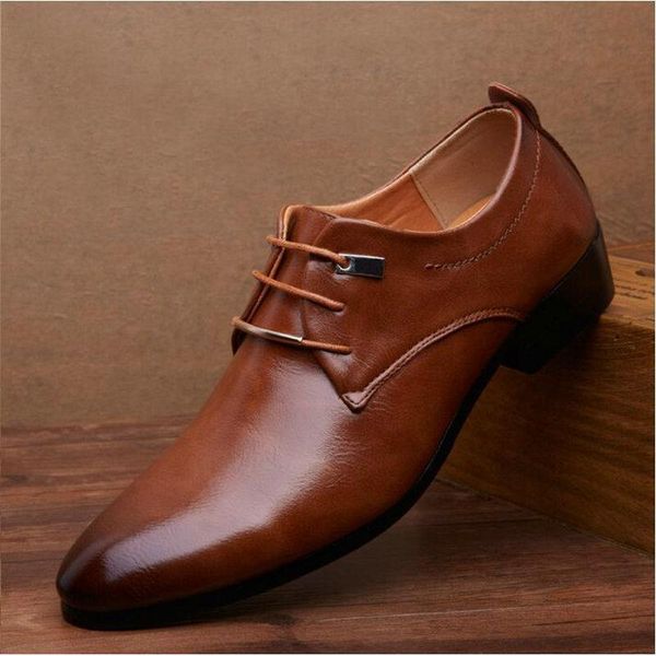 

dress shoes 2021 sell mens leather men's british style lace up pointed toe low flats 2 colors big size jkm8, Black