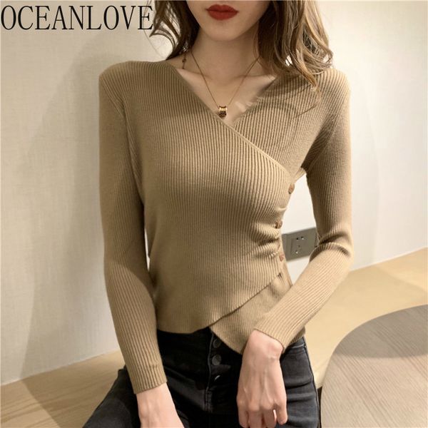 

v neck woman sweaters slim spring autumn solid pull femme korean vintage mujer sueteres 19504 210415, White;black