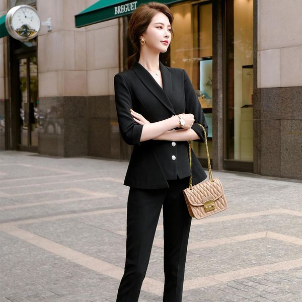 

pant chinese-style black-black black female suit two pieces size s-5xl half sleeve blazer jacket with pants set for the girl, White