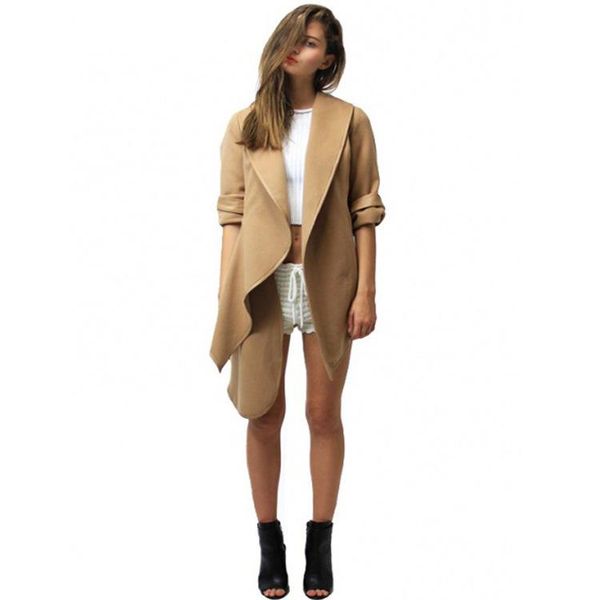 

women's trench coats 2021 autumn women fashion irregular hem coat solid color lapels windbreaker manteau femme hiver, Tan;black